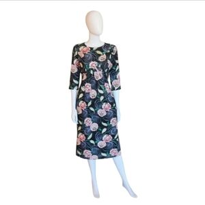 NWT • SUNO | Black Pink Floral Swirl Print Midi Sheath Dress Size 6
